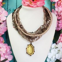 CHICO&#39;S Smoky Gray Lucite &amp; Crystal Bead Multi Strand Brass Tone Chain N... - $24.95