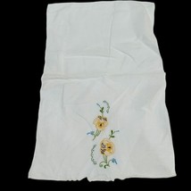 Vintage Embroidered Yellow Floral Handkerchief Cotton Hankie Dresser Scarf Doily - £3.81 GBP