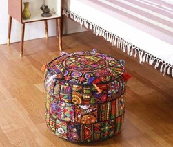 Indian Pouf Ottoman Covers Patchwork Footstool Embroidery Bohemian Pouffe JP193 - £14.90 GBP+