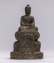 Antigüedad Gandhara Estilo Bronce Sentado Meditación Buda Estatua - 21cm/20.3cm - $413.22