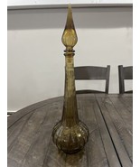 Dark Amber Glass 21” Ribbed Genie Bottle Decanter With Stopper Italy - $243.71 CAD