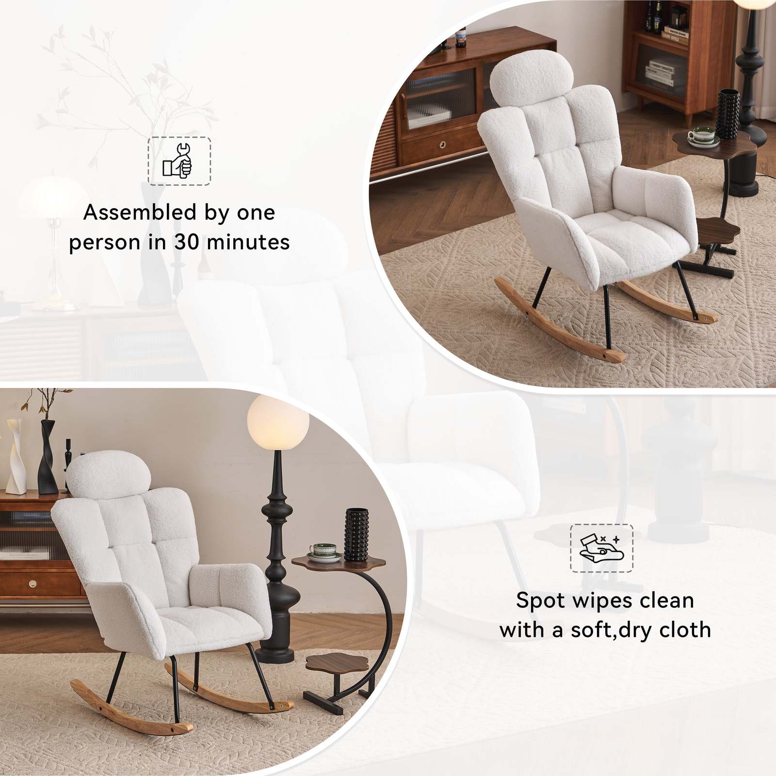 Teddy Fabric Rocking Glider Chair - Ivory Item image 7