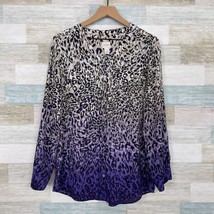 Chicos Glam Cheetah Robin Shirt Blouse Beige Purple Ombre Casual Womens 1 Medium - £23.32 GBP