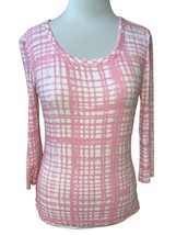 St John ladies pink white short sleeve checkerboard scoop neck tunic top Small - £37.17 GBP
