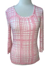 St John ladies pink white short sleeve checkerboard scoop neck tunic top Small - $47.27