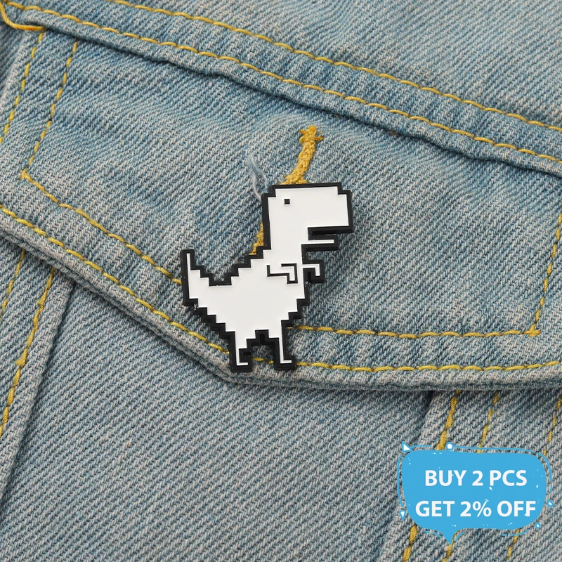 Play Pixel Dinosaur Enamel Pins Tyrannosaurus Rex Cute Brooches Accessories Back - £22.91 GBP