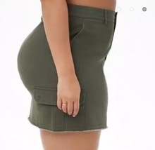Plus Size Cargo Mini Skirt Army Olive Dark Green Frayed Fringe Bottom 1X NEW - £12.34 GBP