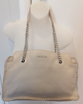 Michael Kors Shoulder Bag Crinkled Leather Silver Chains Studded Accents Tan - £52.39 GBP