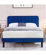 Queen size Blue Upholstered Platform Bed Frame with Headboard - $6,249.24 MXN