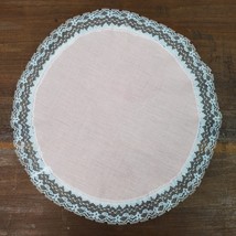 Vintage Handmade Dresser Doily 12 Inch Round Pink White - $8.00