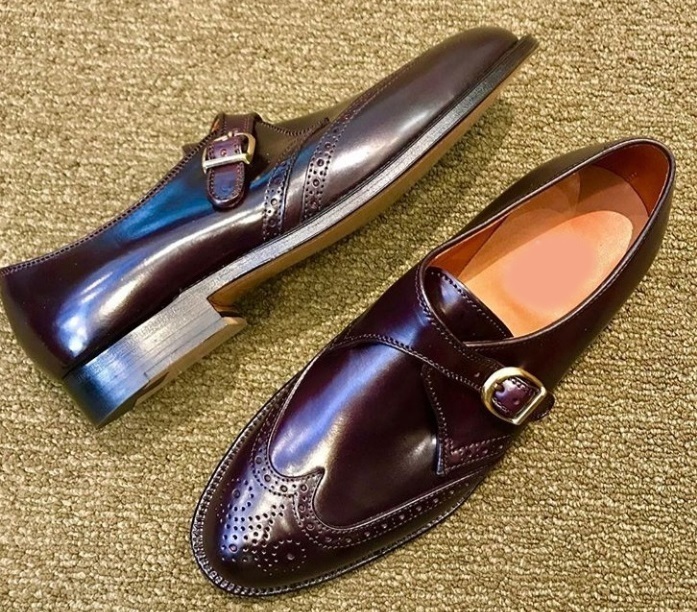 Monk Shoes Men Dark Brown Premium Quality Leather Brouging Single Buckle Strap