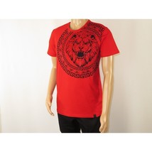 Mens PLATINI Sports Shirt With Rhine Stones Lion Medallion Chain SS3612 Red image 4