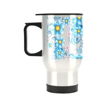 Insulated Stainless Steel Travel Mug - Commuters Cup - Blue Daisies  (14... - £11.92 GBP