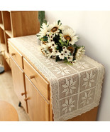 Vintage 15&quot;x70&quot; Farmhouse Crochet Beige Country Rustic Lace Table Runners - £17.11 GBP