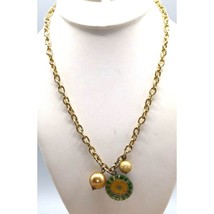Vintage Charm Necklace with Floral Intaglio Lucite Button, Faux Pearl - £48.01 GBP