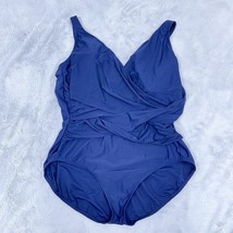 Lands End SlenderSuit Tummy Control Wrap One Piece Swimsuit Blue Womens 22W DD - £61.91 GBP