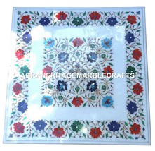 White Marble Coffee Table Top Mosaic Floral Inlaid Decorative Hallway Gift H2926 - £433.43 GBP+