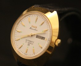 Vintage 1980&#39;s men&#39;s HMT Kanchan serviced gold dress 17J automatic wristwatch - £59.13 GBP