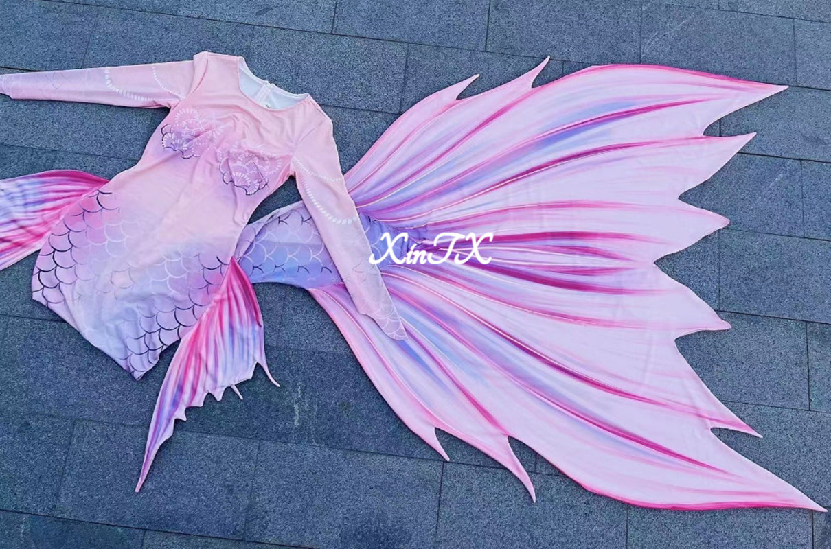 One Piece Mermaid Tail Swimsuit Big Tail Pink Can Add Monofin Swim Dress Costume