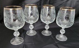 Vintage Bohemia Queen’s Lace Crystal Etched Wine/Water Goblets w/Gold Trim set 4 - £39.52 GBP