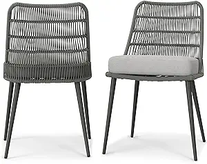 Beachside Outdoor Dining Chair (Set Of 2) In Grey Polyester Fabric For T... - £390.52 GBP