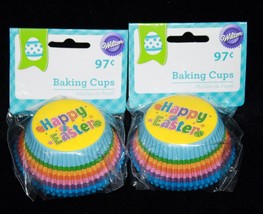 100 Wilton Cupcake Baking Cups Standard Liners Happy Easter Rainbow Spri... - $3.95