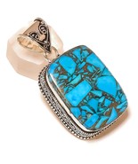 Blue Copper Turquoise Gemstone 925Silver Overlay Handmade Vintage Design... - $309.37 MXN