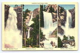 Postcard Yosemite National Park Multi-View Falls Nevada Vernal Bridal Veil CA - $3.75