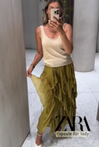 ZARA BNWT 2025. OLIVE GREEN RUFFLED SKIRT VISCOSE. 0148/042/515 - $133.61