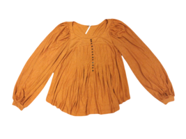 FREE PEOPLE Womens Blouse Long Sleeve Casual Lightweight Soft Gold Size XS - £38.93 GBP