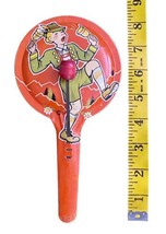 Vintage Tin Litho Oktoberfest German Pan Paddle Style Noisemaker w/ 2 Clangers - £7.71 GBP