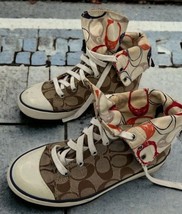 coach bonney canvas fold over womens high top 5.5B sneakers brown signature - $19.48