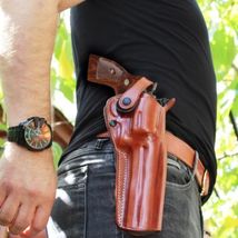 Fits Colt Python 357 Mag Revolver 6”BBL Leather 3-Slot Belt Holster #1306# RH image 3