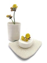 Handmade White Ceramic Soap Dish And Toothbrush Holder Artisan Bathroom Set - $52.31