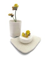 Handmade White Ceramic Soap Dish And Toothbrush Holder Artisan Bathroom Set - £41.45 GBP
