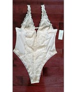 $54 FLORA by Flora Nikrooz V-Front LACE Sheer BODYSUIT Nude T80561 ( L ) - $60.06 CAD