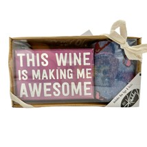 Primitives by Kathy Box Sign &amp; Sock Set Sign 4.5 x3 Burgundy This Wine S... - $11.88