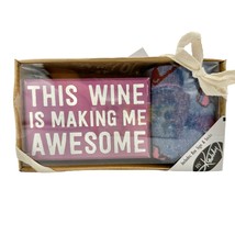 Primitives by Kathy Box Sign &amp; Sock Set Sign 4.5 x3 Burgundy This Wine S... - £9.41 GBP