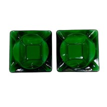 MCM 2 Vintage Small Square Emerald Green Glass Cigarette Ashtray Table Top - £13.22 GBP