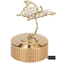 24K Gold Plated Music Box with Crystal Studded Butterfly Figurine by Matashi - £30.89 GBP