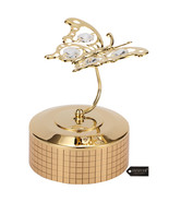 24K Gold Plated Music Box with Crystal Studded Butterfly Figurine by Mat... - $38.99