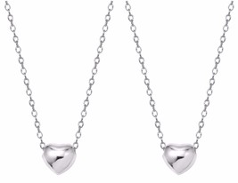 A Pair of 16&quot; +2&quot; Silver Plated Mother Daughter Puff Heart Pendant Necklaces NIB - £13.04 GBP