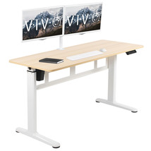 VIVO Electric 55&quot;x 24&quot; Sit Stand Desk, Light Wood Table Top, White Frame - £219.80 GBP