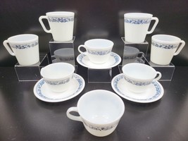 Corelle Pyrex Old Town Blue (4) Mugs (4) Cups (3) Saucers Corning Milk Glass Lot - £34.55 GBP