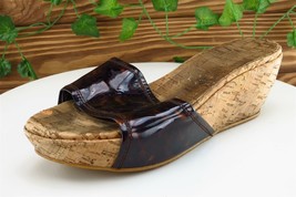 Stuart Weitzman Sz 8 M Brown Slide Patent Leather Women Sandals - £13.37 GBP