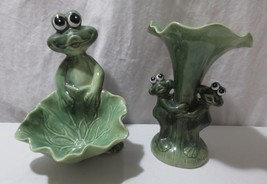 2 Vtg La Dolce Vita JA Designs Frog Collection Figurine Trinket Candy Dish - £47.96 GBP