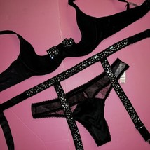 Victoria&#39;s Secret Cuarto Taza 1/4 34DD, 36C Conjunto Sujetador + Liguero + Tanga - £99.70 GBP