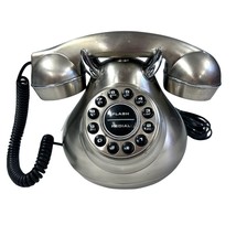 50&#39;s Monster Phone Silver Brush Metal Reproduction Retro Telephone Polyc... - $33.68