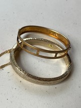 Vintage Lot of Embossed Light &amp; Bright Goldtone Hinged Bangle Bracelet  – 2.25 t - £14.61 GBP