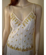 AQUA/CENTRAL PARK WEST Ivory/Gold Embroidered Crinkled Silk Skirt &amp; Tank... - $39.10